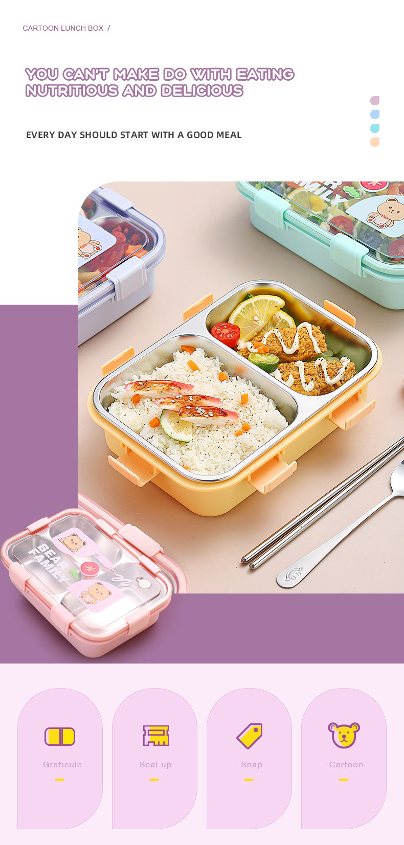 Stainless Steel Safe Food Container Bento Lunch Box