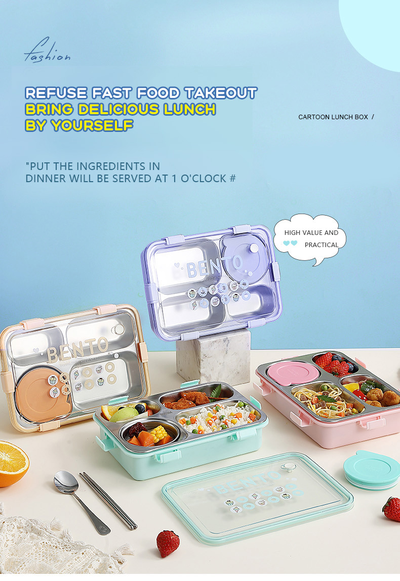 Wholesale Food Plastic Stainless Steel Bento Lunch Box