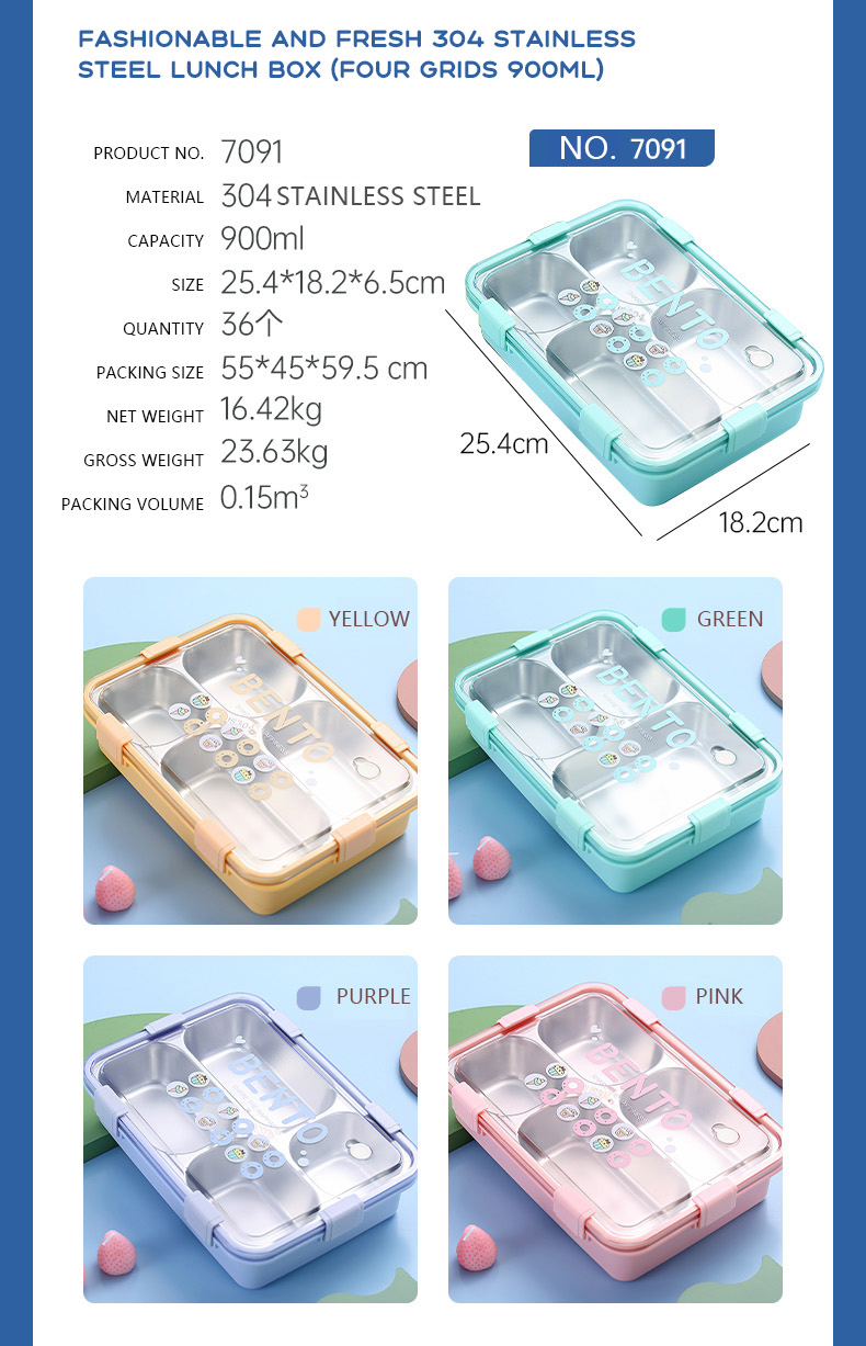 Wholesale Food Plastic Stainless Steel Bento Lunch Box