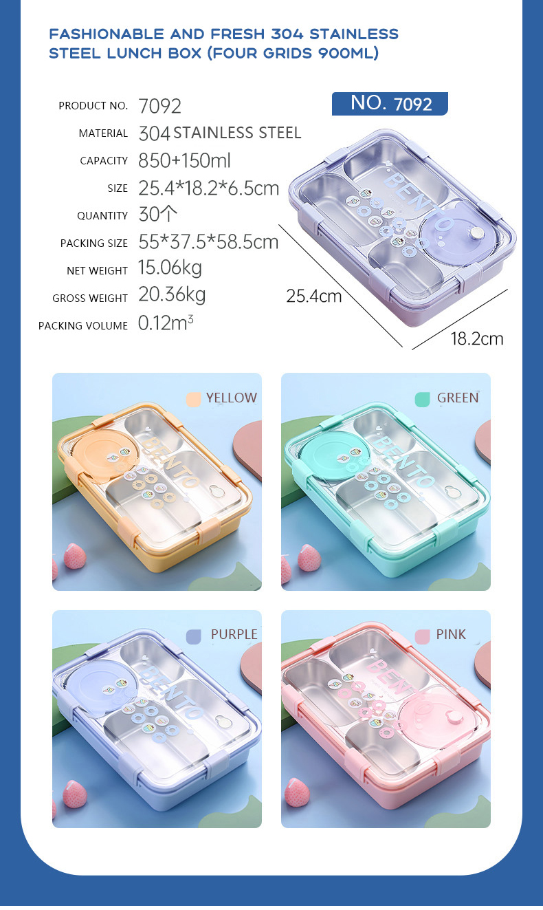 Wholesale Food Plastic Stainless Steel Bento Lunch Box